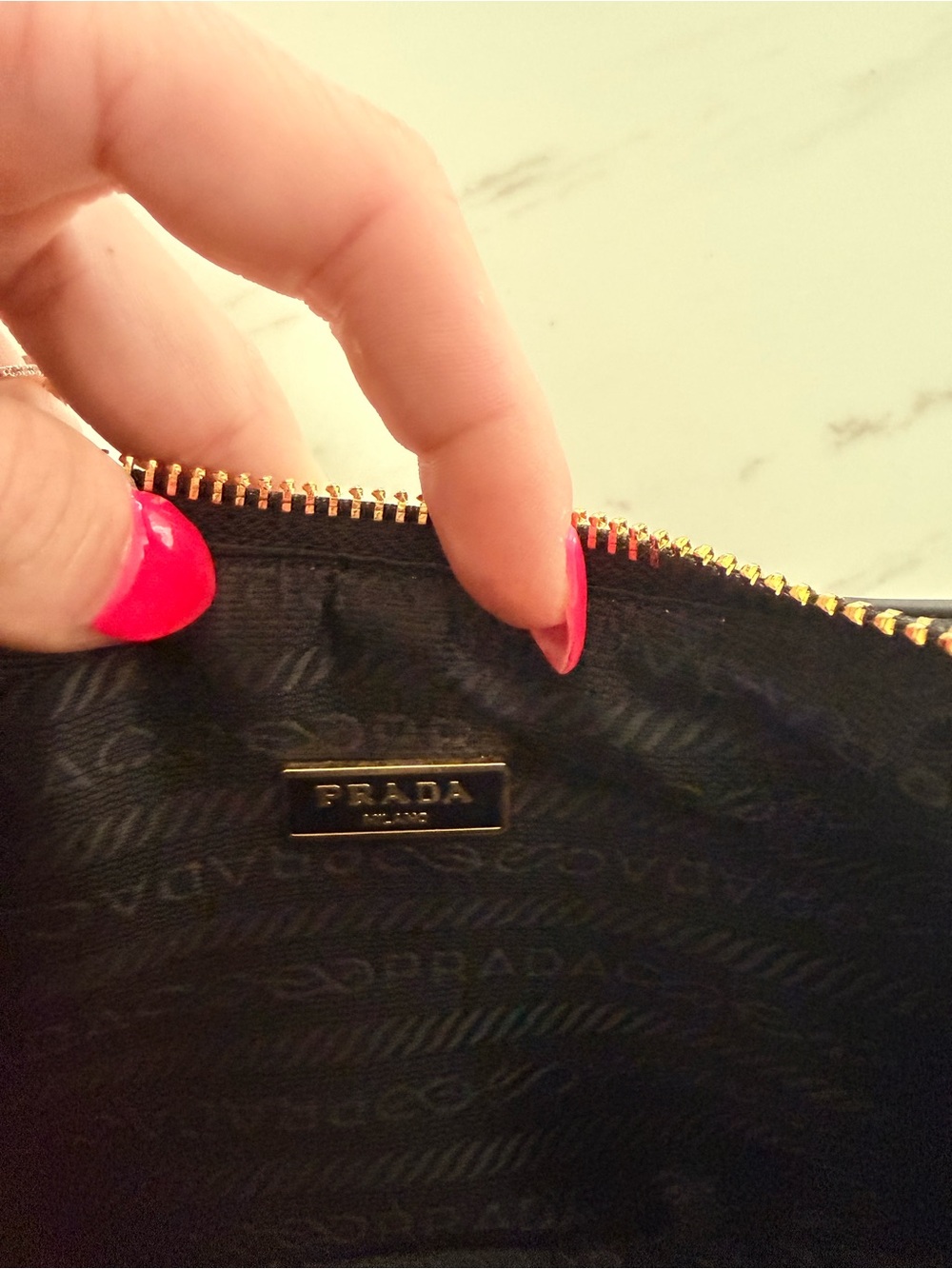 Black Saffiano Shoulder Bag with Gold Chain and Crossbody Pouch - Picture 3 of 6